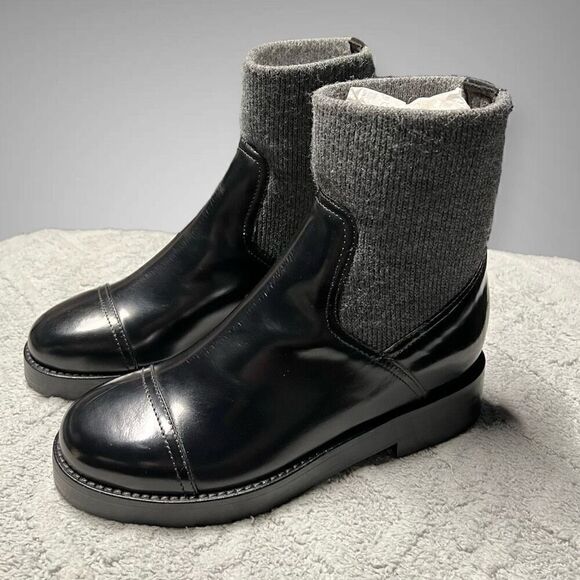 J.Crew Rib-cuff boots in Italian leather Black Gray Size 8 NWB - Picture 6 of 15